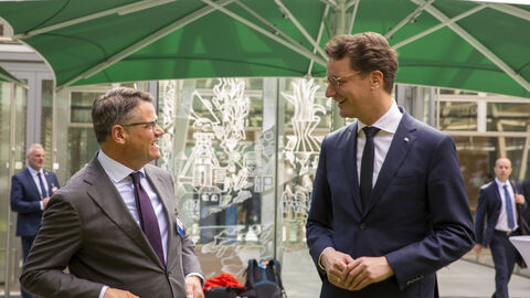 Hessens Ministerpräsident Boris Rhein und Nordrhein-Westfalens Ministerpräsident Hendrik Wüst bei der MPK