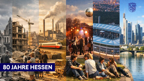 Eine Zusammenstellung aus verschiedenen Bildern, die Hessens Geschichte zeigen